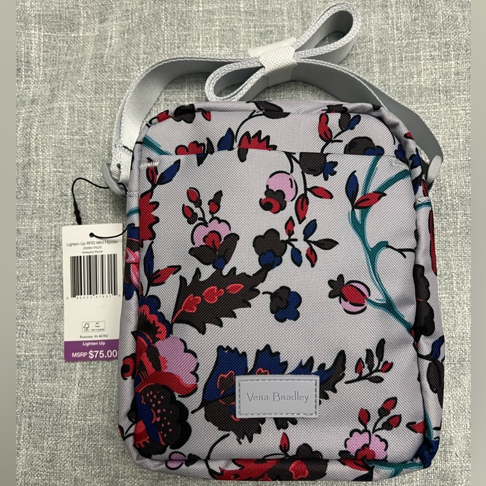 Vera Bradley NWT Crossbody Bag - Gray& Multicolor Floral Retail $75